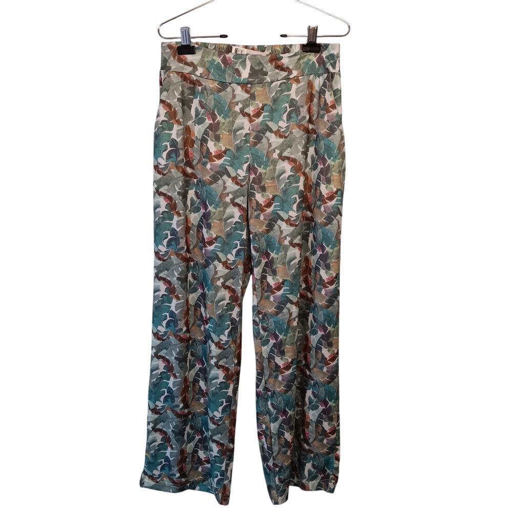 NWT Simply Noelle S/M Pockets Green Brown Rust White Flowy Knit Pants CUTE!